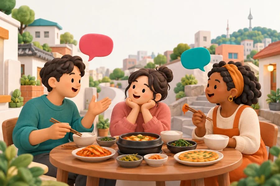 동네 식당에서 한 끼를 나누며 이야기하는 사람들